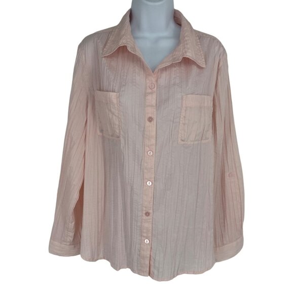 Chico's Roll Tab Sleeve Crinkle Button Front Blouse Size 3 US XL - Picture 1 of 7